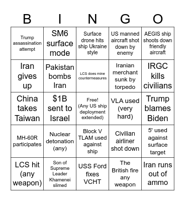 Iran War Adventure With Friends! Bingo Card