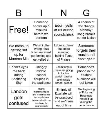 Spring Concert Bingo Card