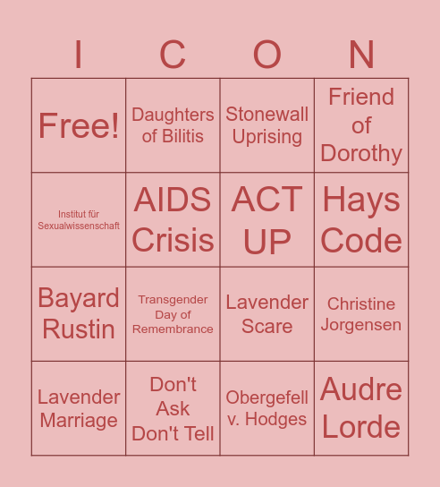 LGBTQ+ History Bingo Card