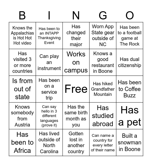 INTAPP Bingo Card Bingo Card