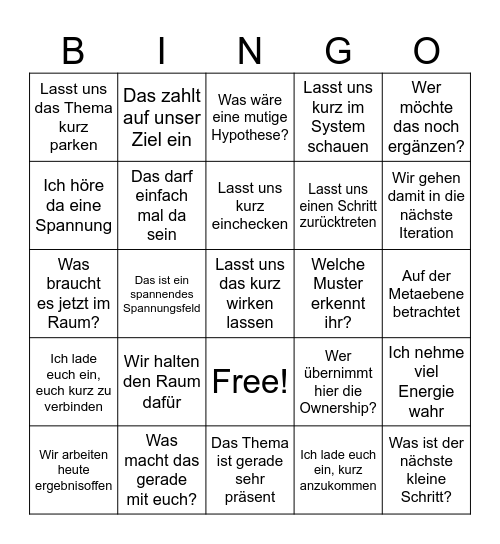 Facilitator Bullshit Bingo Card