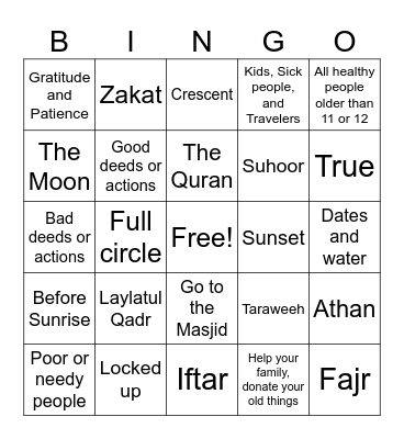Ramadan 2026 Bingo Card