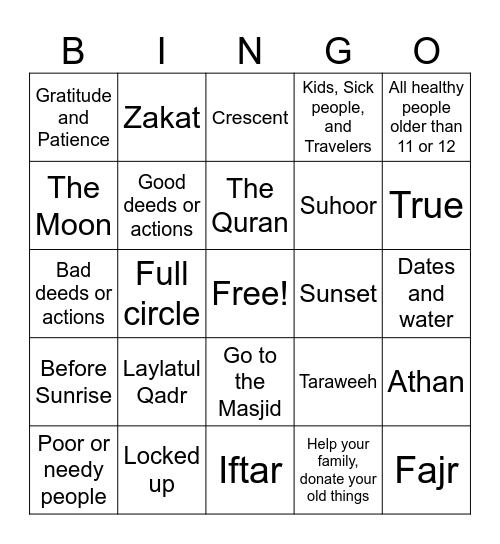 Ramadan 2026 Bingo Card