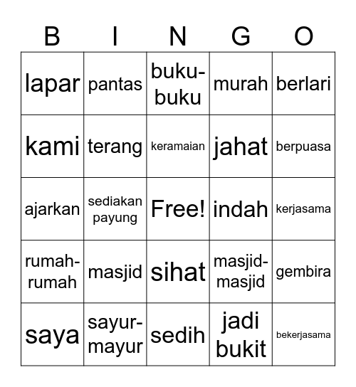 PERMAINAN BAHASA Bingo Card