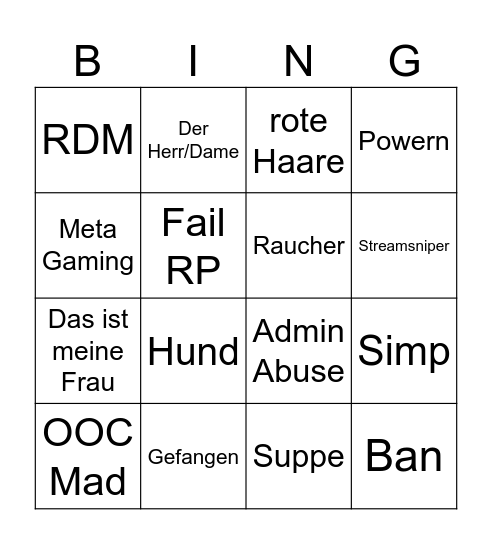 RP Bingo BumsBude Bingo Card