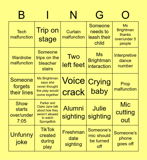 Spongebob Bingo Card