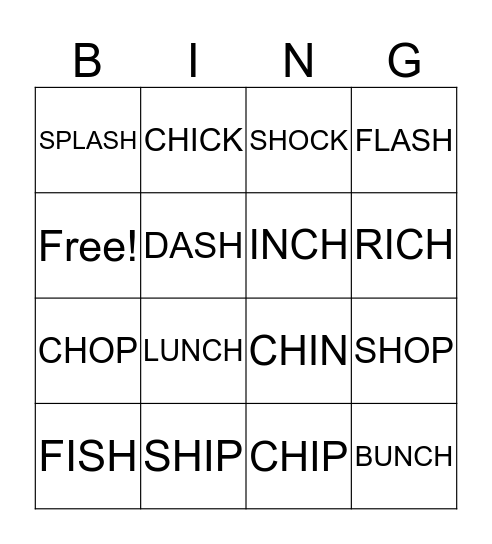 SH AND CH WORDS Bingo Card