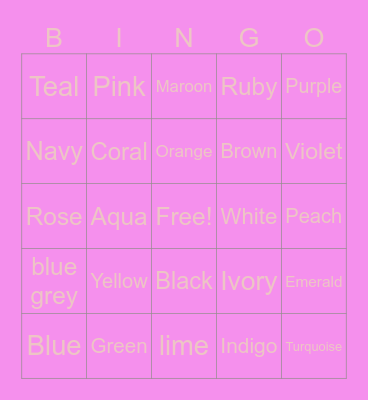 Colors Bingo Card