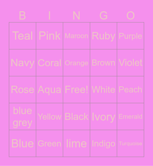 Colors Bingo Card