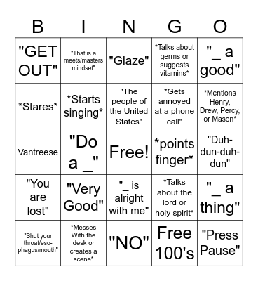 Untitled Bingo Card