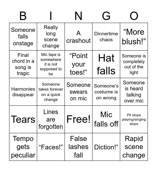 Dress Week Bingo Card