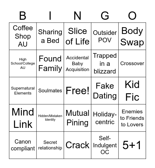 Fic Trope Bingo Card