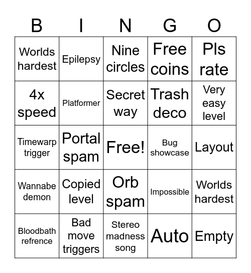Recent tab Bingo Card