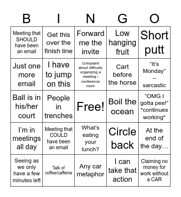 Corperate Speak Bingo Card
