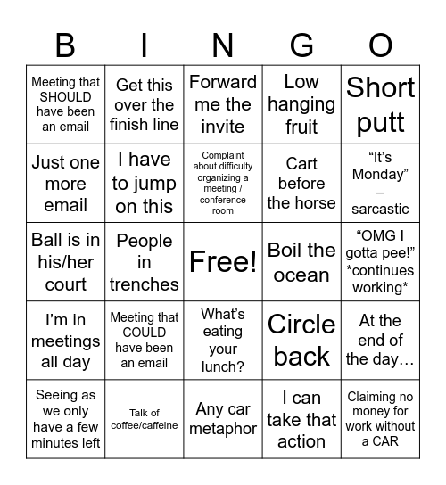 Corperate Speak Bingo Card