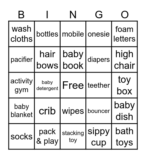 Baby Shower Bingo Card