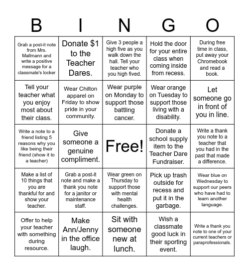 KINDNESS BINGO Card