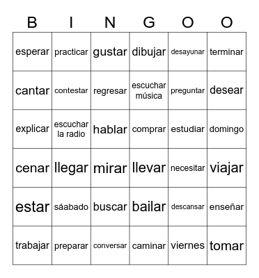 -AR ending verbs Bingo Card