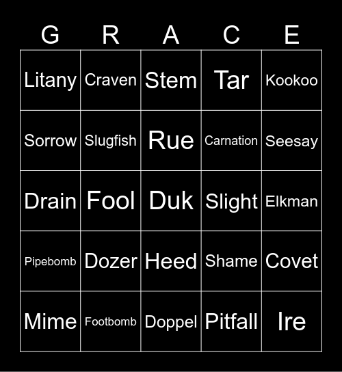 IN GOES LIGHT Visualizer Bingo Card
