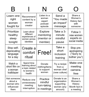 Women's History Month Bingo Card