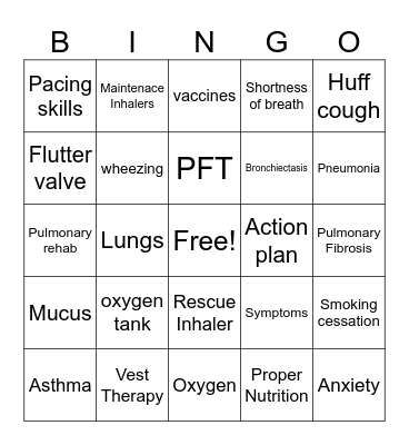 Pulmonary Rehab BINGO Card