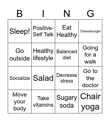 Staying Healthy Bingo Card