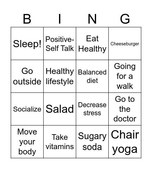 Staying Healthy Bingo Card