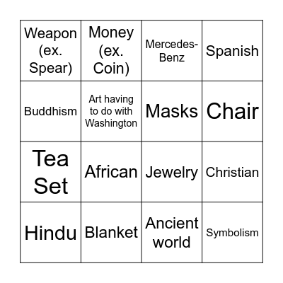 Sam Art Walk Bingo Card