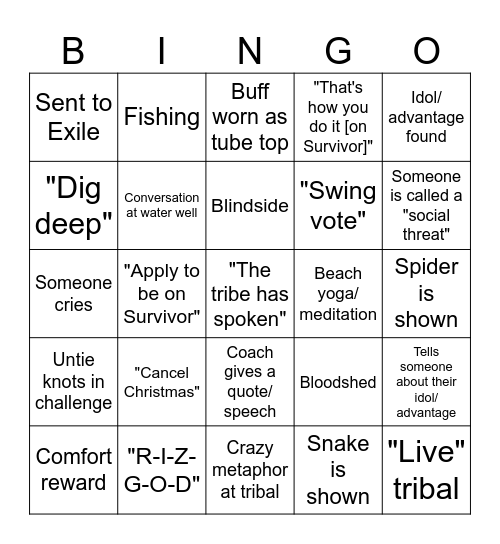 Survivor 50 EP 2 Bingo Card
