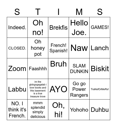 Stim Jar 1 Bingo Card