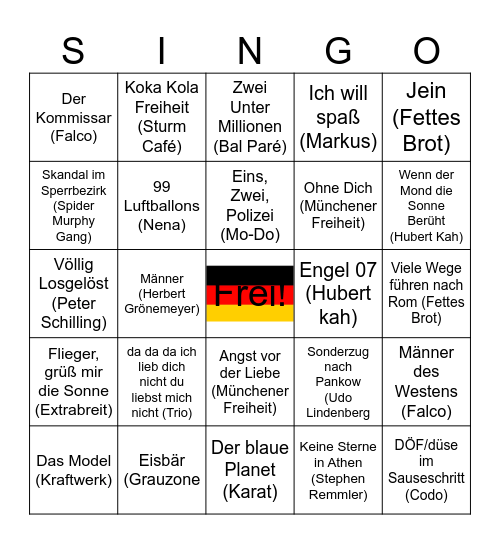 Deutsch Klub SINGO! Bingo Card