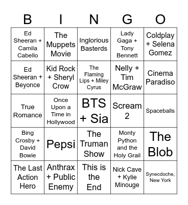 Weird Duets, 4th Wall, & Movies n the Movies Bingo Card