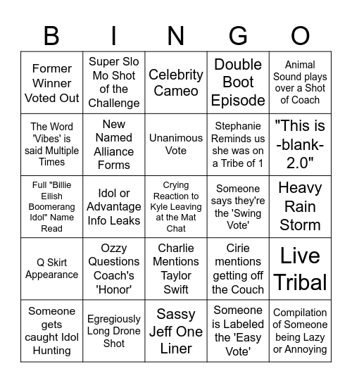 Survivor 50 Episode 2 Bingo Card