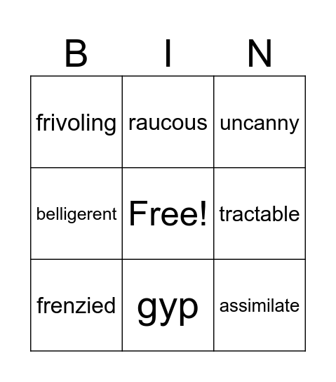 Vocabulary Bingo Card