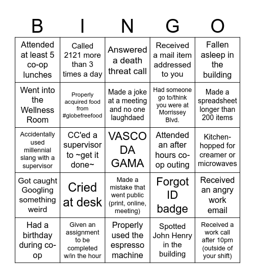 Co-op Bingo Card