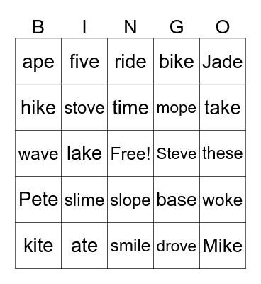 Long Vowel BINGO Card