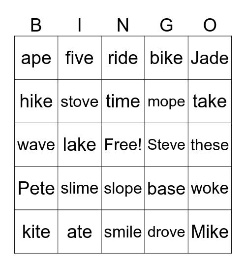 Long Vowel BINGO Card