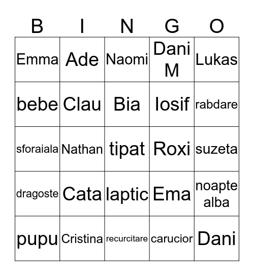 Emma's  Bingo Card