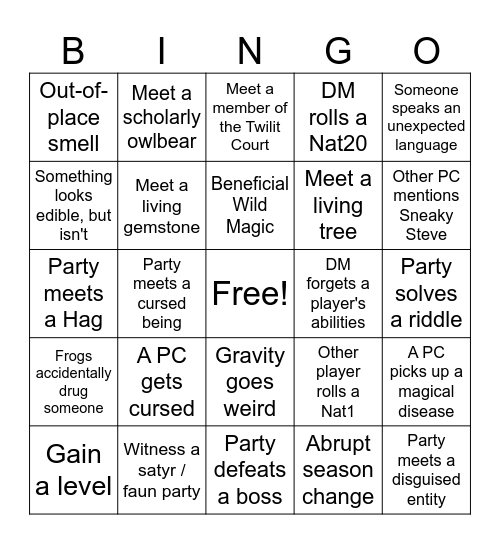 Untitled Bingo Card