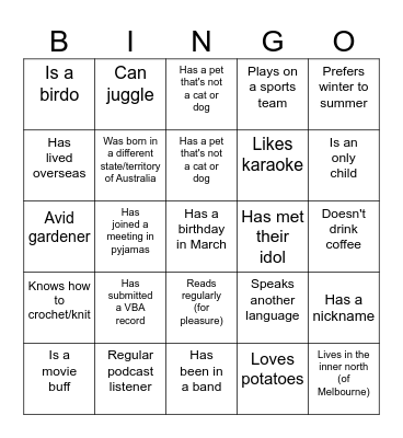 Untitled Bingo Card