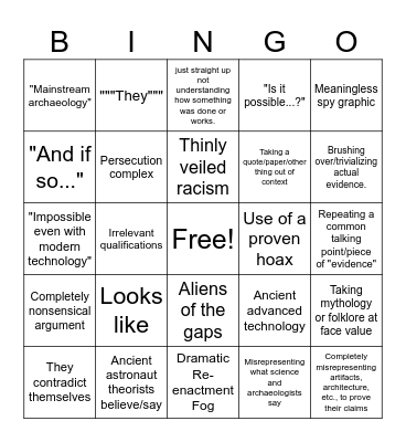 Ancient aliens Bingo Card