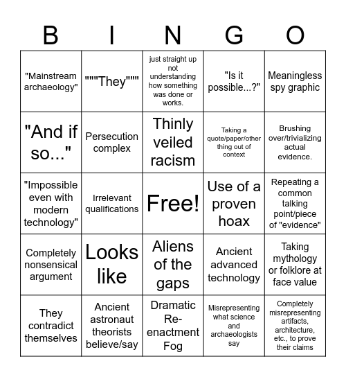 Ancient aliens Bingo Card