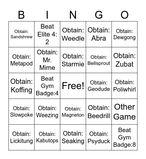 Untitled Bingo Card