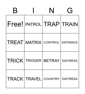 TR WORDS Bingo Card