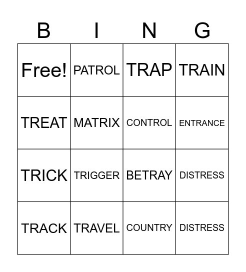TR WORDS Bingo Card