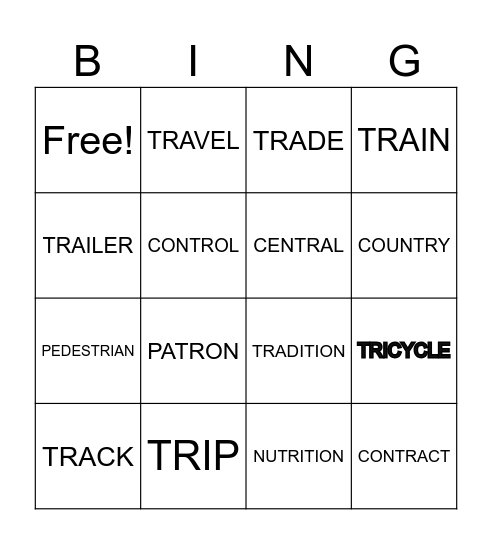 TR WORD BINGO Card