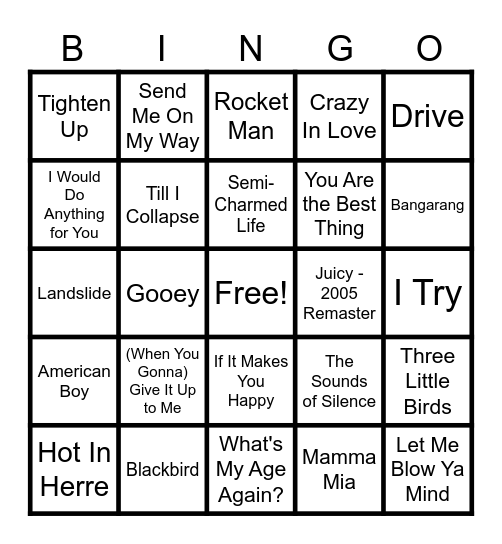 Music Bingo Card