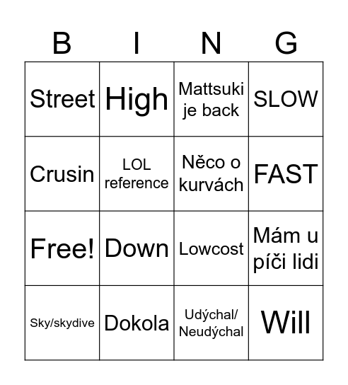 Matsuki bingo Card