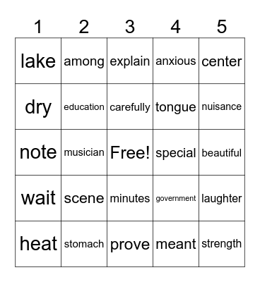 Word Bingo 3 Bingo Card