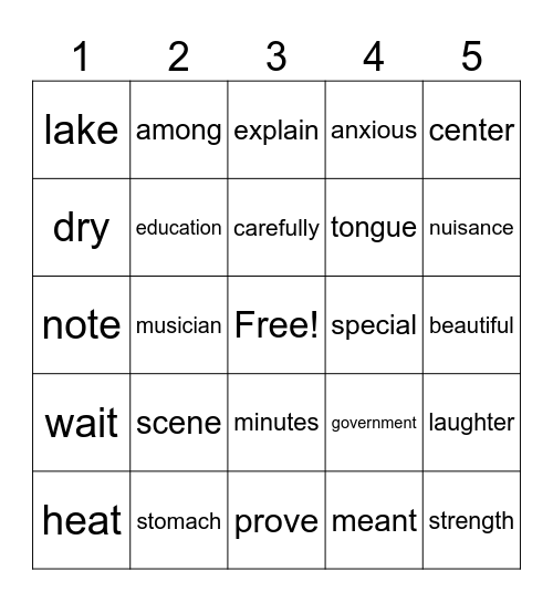 Word Bingo 3 Bingo Card